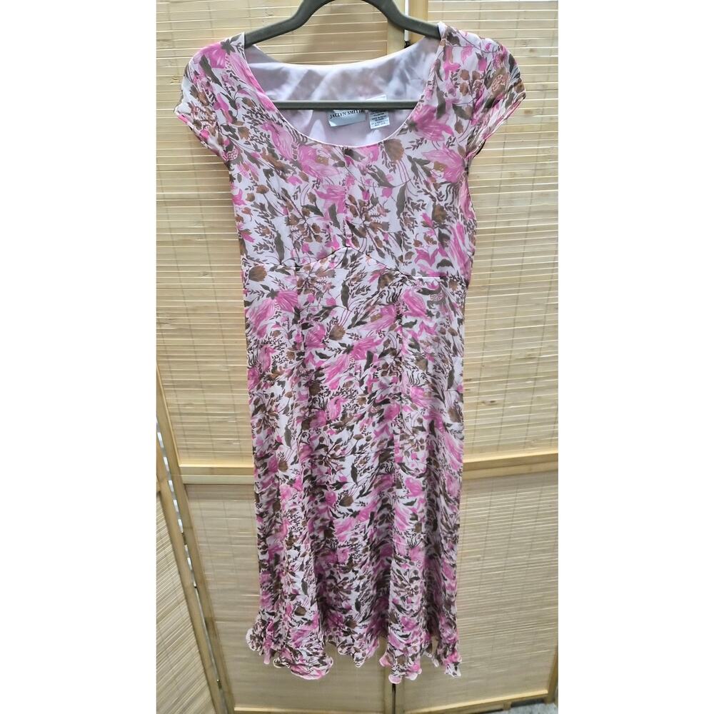 Jaclyn Smith Silk Floral Dress Pink Brown Cottagecore Size 6